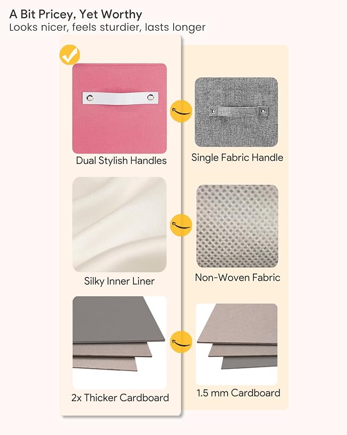 Storage Cube Bins | 7.7 oz/yd² Fabric Cubby Organizer Baskets for Shelf, Closet, Cabinet, Wardrobe | KALLAX Shelving Unit Insert Drawer | 4 Pack, Pink & White, 13x15x13 Inch