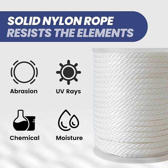 MERIANE 3/8" Nylon Rope 100 Ft – Multipurpose Heavy Duty Ropes – Abrasion & UV Resistant – Ideal Use for Camping, Clothesline, Marine Rope Flag Line - Shock Absorption Rope for Indoor Outdoor