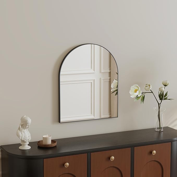 15x23 Inch Compact Black Arched Mirror Perfect for Small Bathroom Vanity & Decorative Wall Use Space-Saving Brushed Metal Frame Arch Mirror for Bathroom Living Room Bedroom or Entryway