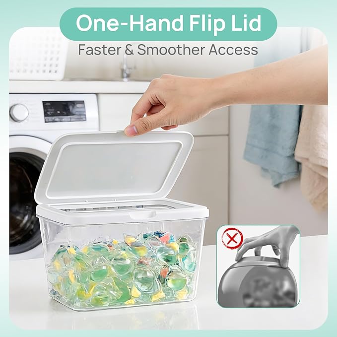 Vtopmart 5 Pack Laundry Pods Container and Dryer Sheet Holder, Detergent Powder Container with Lids &Labels & Scoop for Laundry Room Organization, Laundry Storage for Powder, Pods, Scent Booster Beads