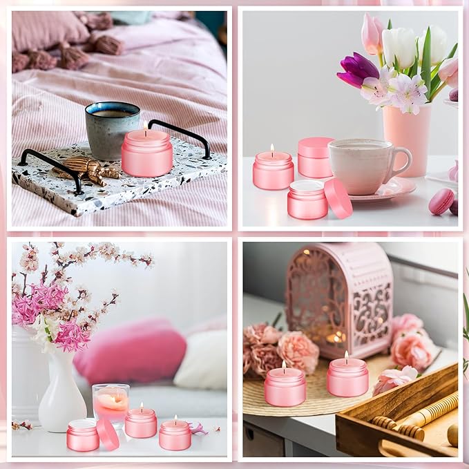 Domensi 60 Pcs 1oz Glass Jars with Lids Bulk Salve Tins Winter Cream Container Small Glass Candle Cosmetic Jars for Travel Lip Balm with Inner Liners for Lotion Sample Cream(Pink,Pink Lids)