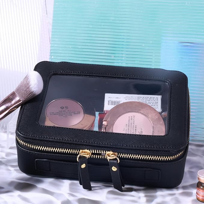 SANHECUN Toiletry bag waterproof cosmetic organizer with handle lagre opening for travelling car organizers(Black)