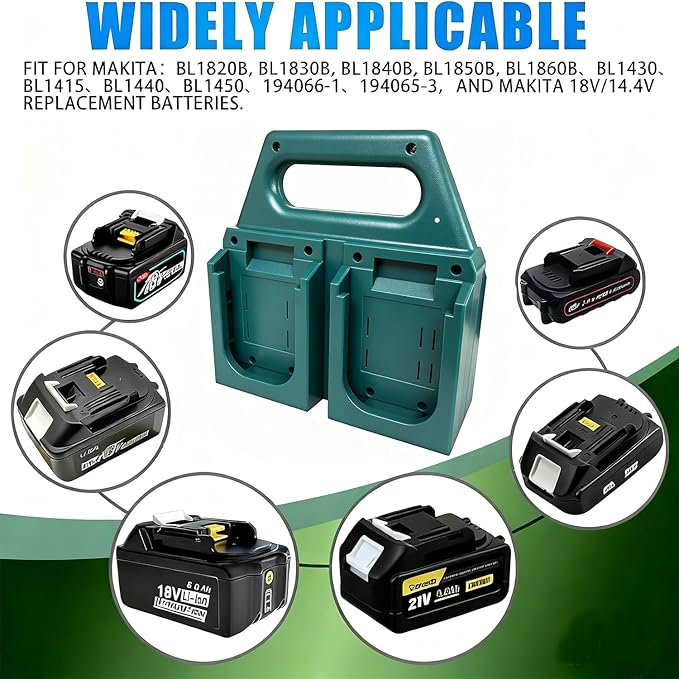 4-Slot Battery Carrying Holder for Makita 18V & 14.4V, Batteries Tool Case Storage Organizer Rack for Makita, Portable and Rugged Battery Caddy with Handle for Jobsite and Mount Bag Use