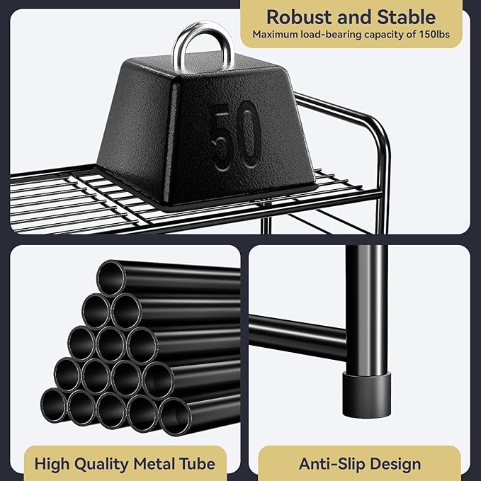 Shoe Rack, Closet Metal Wire 3 Tier 27”Long Shoe Organizer Shelf for Entryway,Stackable, Black