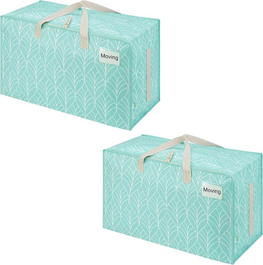VENO 2 Pack Moving Bags and Large Christmas Decoration Storage Bins with lids. Alternative to Moving Boxes, Packing Supplies for College. Heavy Duty Totes (Evergreen, 2 Pack)