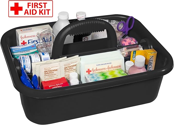 Akro-Mils 09185 Plastic Tote Tool & Supply Cleaning Caddy with Handle, 18-3/8-Inch x 13-7/8-Inch x 9-Inch, Black