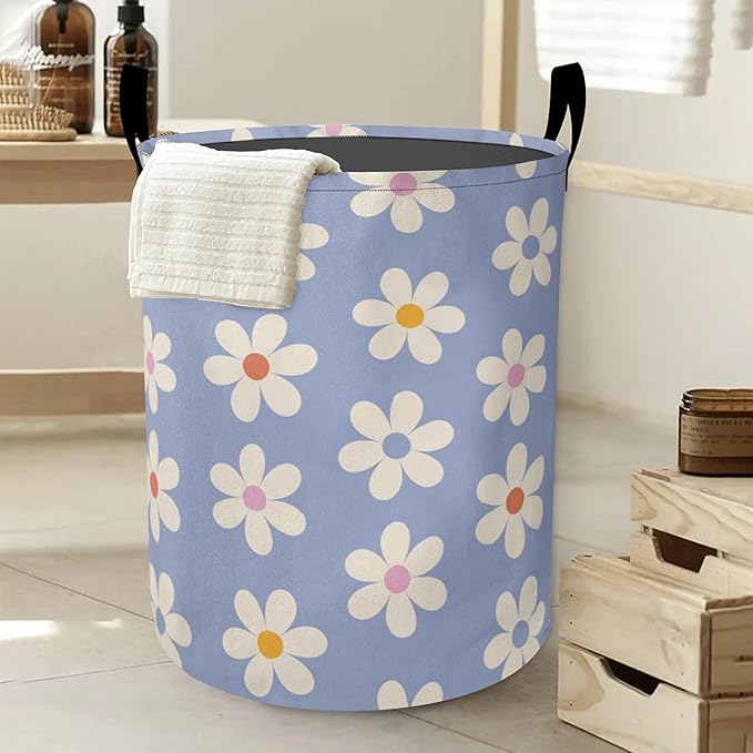Laundry Basket-Groovy Daisy Flowers Foldable Waterproof Oxford Cloth Funny Tote Bag Laundry Hamper Clothes Storage Bucket Organizer For Bathroom/Laundry Storage/Bedroom Storage Basket
