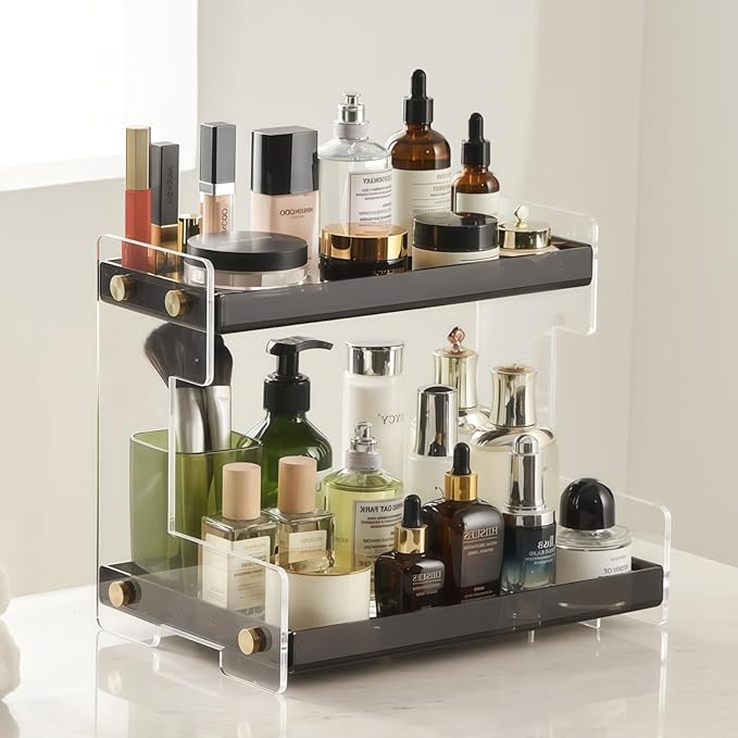Bathroom Organizer Countertop, 2-Tier Acrylic Bathroom Counter Organizer Makeup Organizer for Vanity Spice Rack Organizer, Brown
