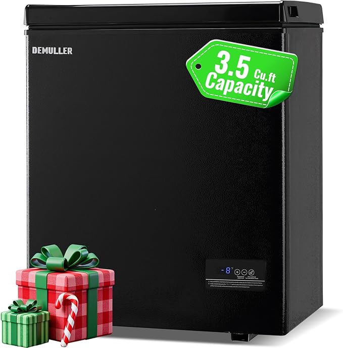 Small Chest Freezer with Electronic Panel, Accurate Temperature Display to 1 ℉, Black Deep Freezing Machine with 2 Removable Baskets, Compact Size for Any Space