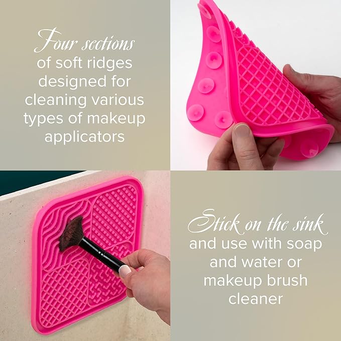 Silver Brush Limited 9060 Silver Essentials Multi-Quadrant Brush-Cleaning Silicone Mat for Makeup Brushes, Makeup Applicators, and Makeup Sponges, For Home and Travel, 2 Pack