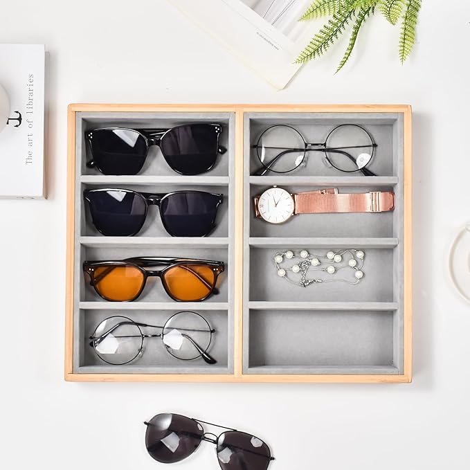Natural bamboo Glasses Eyeglass Eyewear Sun glasses Sunglasses Box Storage Case Tray Display Showcase Organizer Box