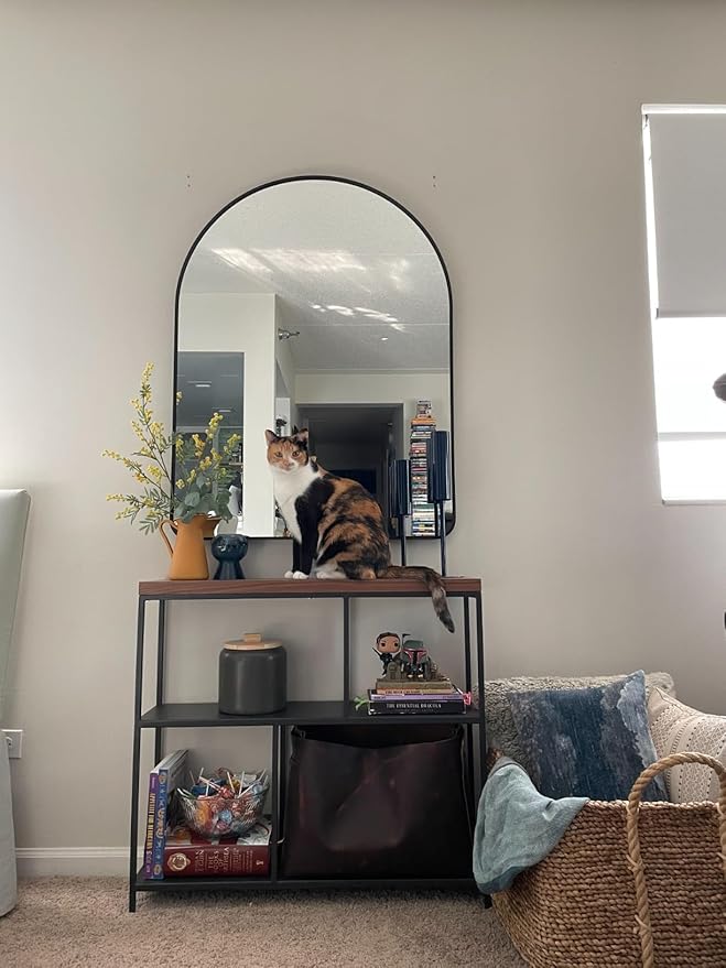 36x48 inch Black Tempered Glass Arched Mirror for Bathroom Vanity Mirror or Wall Decor Arch Mirror Wall Mounted Mirror for Bathroom