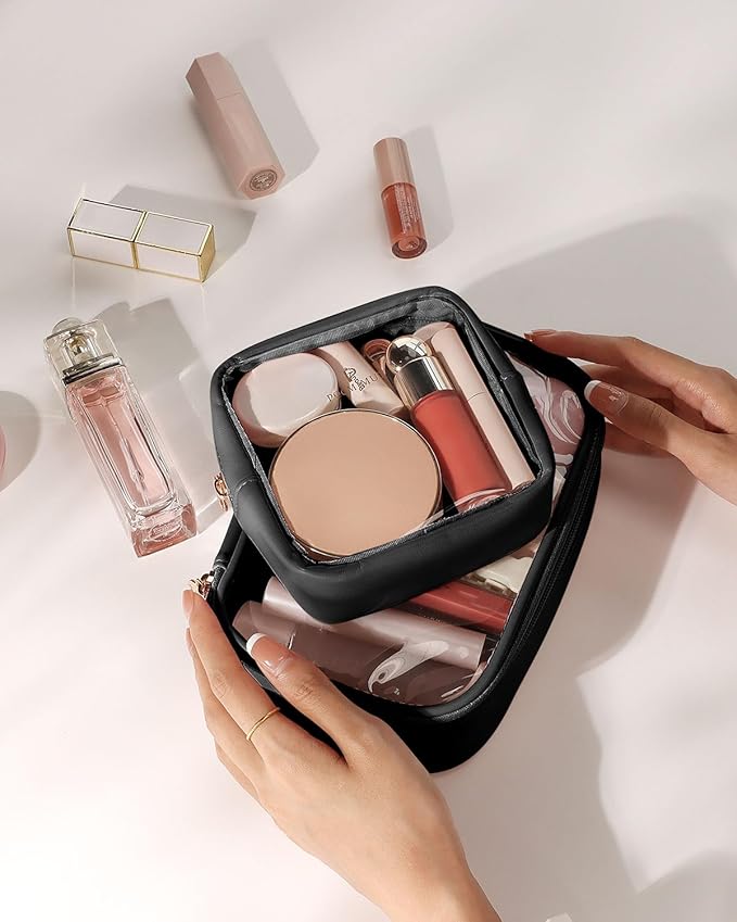 Pocmimut Pomimut Clear Makeup Bag,Mini Makeup Pouch Organizer Fit Carry-on Travel Essentials,TSA Approved Toiletry Bag Clear Cosmetic Bags for Women Men,Black