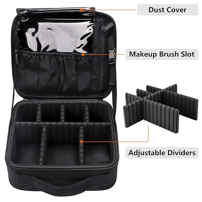 gzcz Travel Makeup Bag,Portable Makeup Case for Women,Professional Cosmetic Train Case Organizer Artist Storage Bag With Adjustable Dividers Brushes Toiletry Jewelry Digital Accessories