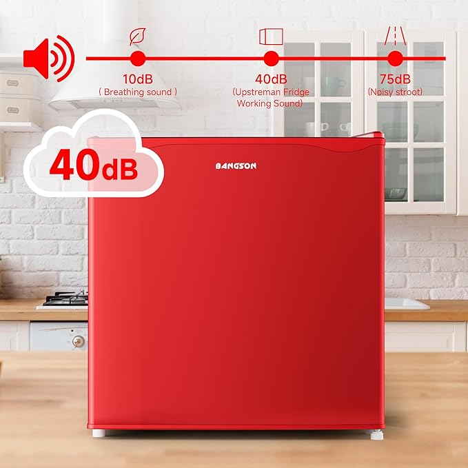 BANGSON 1.7 Cu.Ft Mini Fridge with Freezer, Compact Single Door Refrigerator - Energy Saving, Low Noise - Perfect for Office, Apartment, Dorm, Bedroom,Red