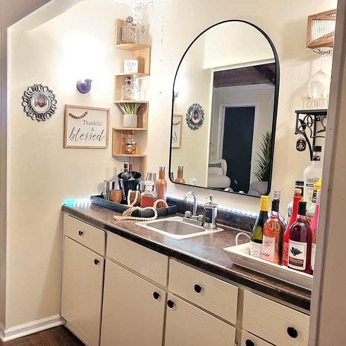 36x48 inch Black Tempered Glass Arched Mirror for Bathroom Vanity Mirror or Wall Decor Arch Mirror Wall Mounted Mirror for Bathroom