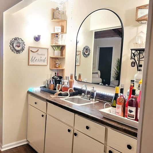 36x48 inch Black Tempered Glass Arched Mirror for Bathroom Vanity Mirror or Wall Decor Arch Mirror Wall Mounted Mirror for Bathroom