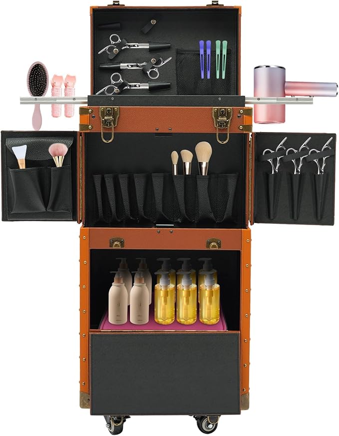 Hairdressing Makeup Case,Hairdressing Rolling Case,Hairstylist Traveling Organiser,Barber Makeup Train Tools Storage Case,Hair Makeup Salon Organizer with Wheels and Password Locks
