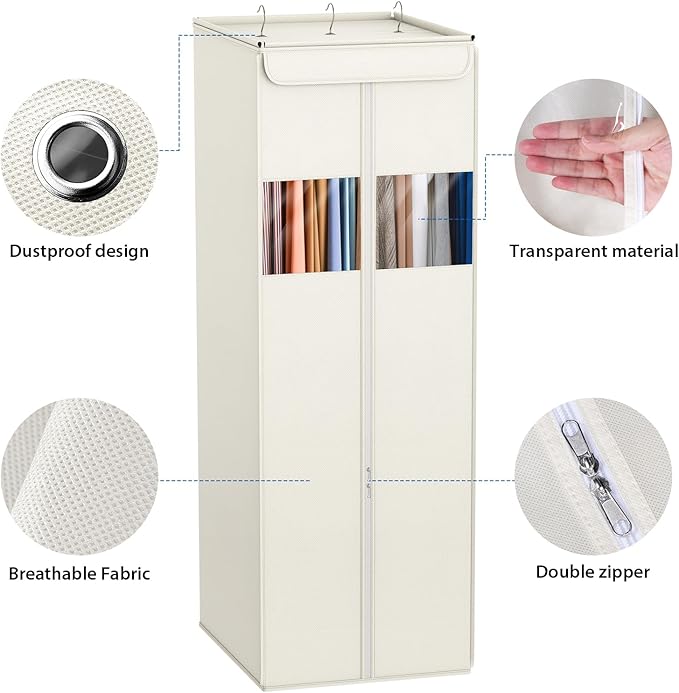 Zilink Large Hanging Garment Bag 54" Garment Bags for Hanging Clothes with Clear Window Space Saving Garment Bags for Storage with Built-in Metal Hanging Rod for Suits, Coats, Dresses