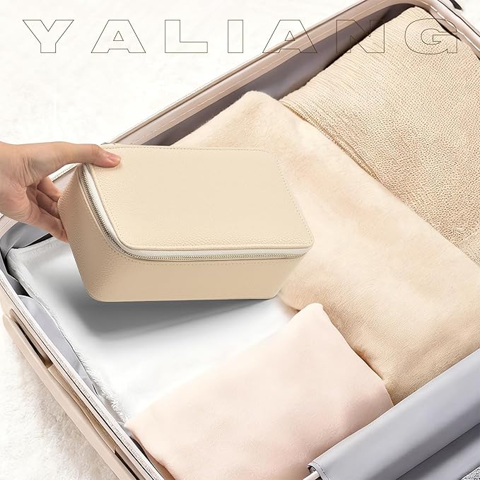 Travel Jewelry Box,Jewelry Travel Organizer for Women, Travel Jewelry Case with 12pcs Velvet Jewelry Pouches for Necklaces Rings Earrings Sorting Storage(Beige