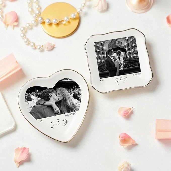 Chillever Custom Photo Ring Dish, Personalized Jewelry Holder, Picture Trinket Tray, Engagement Gift for Her, Wedding Keepsake Jewelry Dish, Memorial Gifts, Custom Couple Portrait Keepsake 2