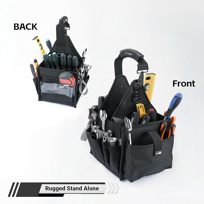 MELOTOUGH Electrical and Maintenance Tool Carrier 24-Pocket Large Electrician Tool Pouch Bag Open Top Tools Tote Bag with ‌Waterproof Base & Dual Carry Handle‌ for Gardeners/Technician