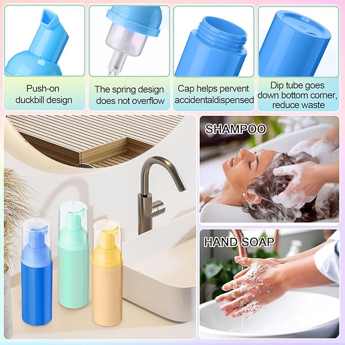 Zhehao 80 Pcs Lash Shampoo Bottle Brushes Kit 20 Foam Pump Dispensers 20 Lash Shampoo Brushes 20 Eyelash Aftercare Bag 20 Cleaning Pipes, Eyelash Extension Supplies (Multicolor)