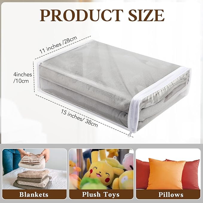 Riakrum 30 Pack Clear Zippered Storage Bags, 15x11x4 inches, Vinyl Plastic Sweater Sheet Organizers Storage Bags, PVC, for Clothes, Sheet, Blankets, Fabrics Organizers (White)