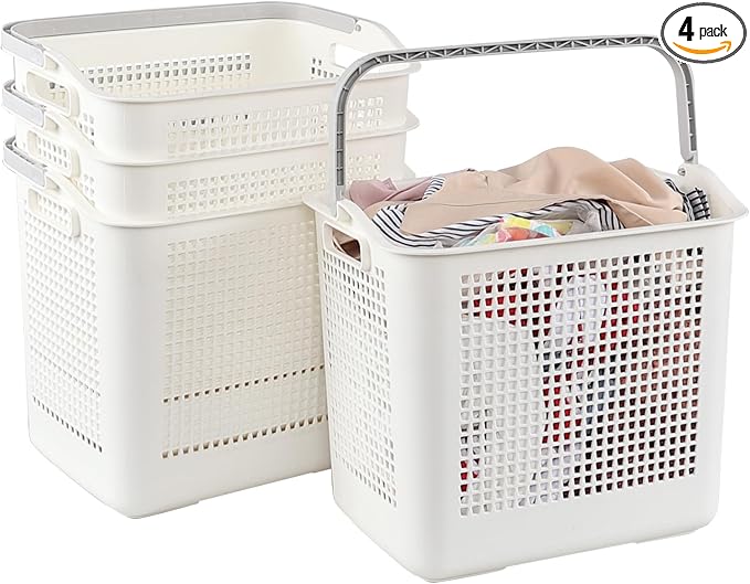 35 L Laundry Hamper Basket with Handle 4 Pack, Easy Carry Laundry Basket Plastic