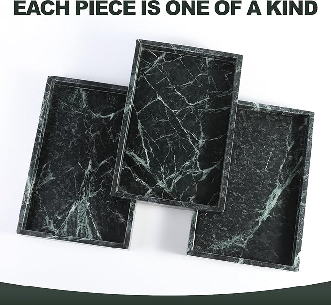 Koville Natural Marble Tray, 12x8“ Coffee Table Vanity/Decorative Tray for Jewerly, Watch, Perfume Candle Storage for Bedroom/Bathroom/Kitchen Countertop(Indian Green Marble)