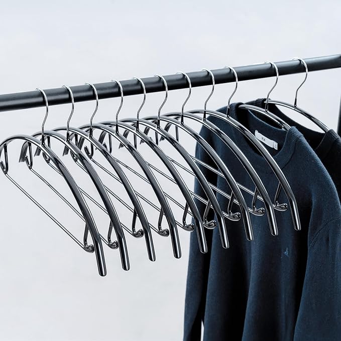 16.5 Inch Black No Shoulder Bumps No Mark Non-Slip Rubber Coated Contour Meta Hanger for Sweater T-Shirt Suit Coat Uniform with Pants Bar Pack of 20