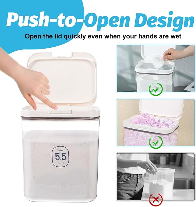 5.5L Laundry Detergent Dispenser with One-Press Lid Pod Holder Laundry Powder Container for Laundrys Room Organization Laundrys Bead Powder