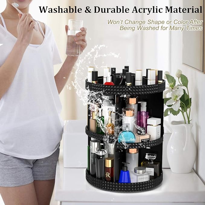 Awenia Makeup Organizer 360-Degree Rotating, Adjustable Makeup Storage, 7 Layers Large Capacity Cosmetic Storage Unit, Fits Different Types of Cosmetics and Accessories, Plus Size with Makeup Bag