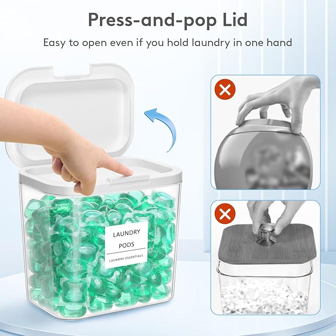 Lifewit Laundry Pods Container with Pop-up Lid, Detergent Dispenser, Dryer Sheet Holder, Laundry Room Organization Storage Jars for Washing Powder, Soap, Scent Booster Beads,0.72+1.2gal, 3 Pcs