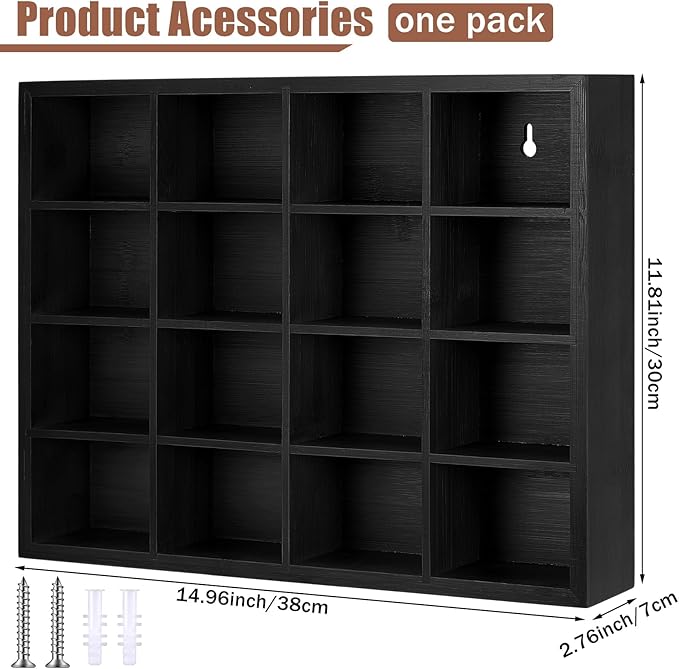 Wesiti Tie Box Organizer Wall Mounted Tie Rack with 16 Compartments Bamboo Belt Holder for Men Scarf Necktie Home Wall Closet(Black Color,1 Piece)