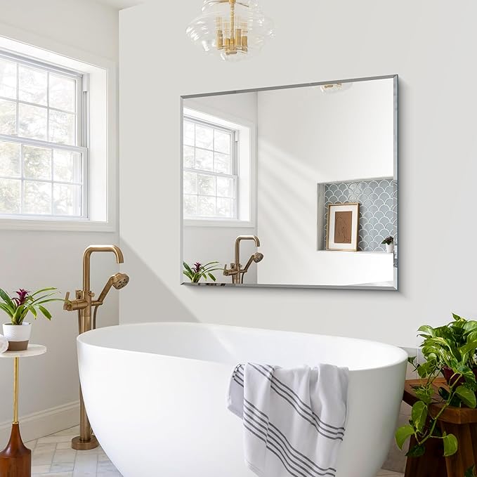 CILIBER Beveled Bathroom Mirror, 36x40 Inch Large Bathroom Mirrors for Over Sink, Upgraded Shatterproof Beveled Frameless Vanity Mirror for Bathroom,Bedroom,Living Room and Entryway