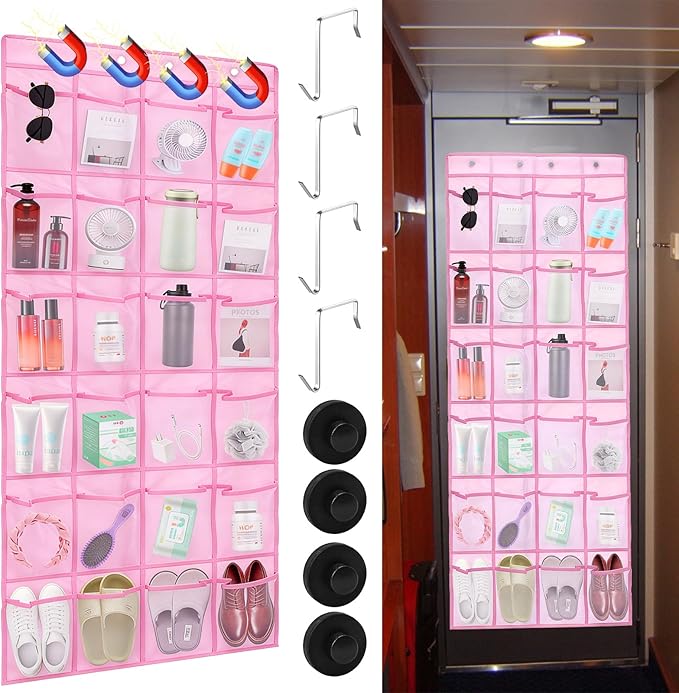 Over The Door Organizer For Cruise Ships|Magnetic Door Organizers with 24-Pocket for Cruise Ship|55"x21"|Cruise Over the Door Organizer,Magnetic Shoe Rack for Cruise,Behind-Door Storage