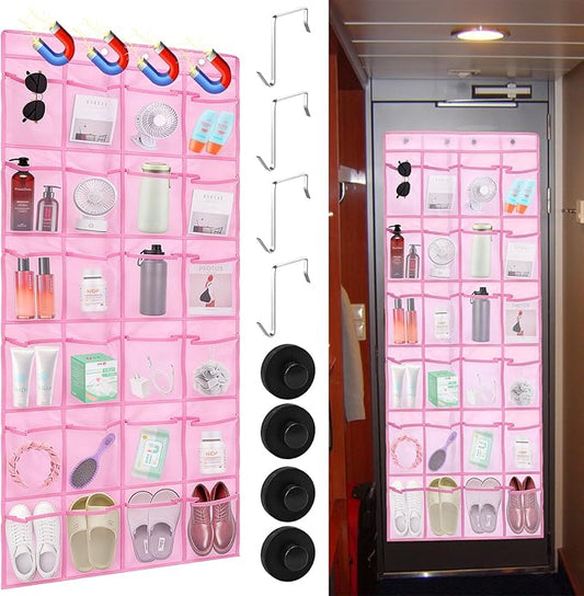 Over The Door Organizer For Cruise Ships|Magnetic Door Organizers with 24-Pocket for Cruise Ship|55"x21"|Cruise Over the Door Organizer,Magnetic Shoe Rack for Cruise,Behind-Door Storage