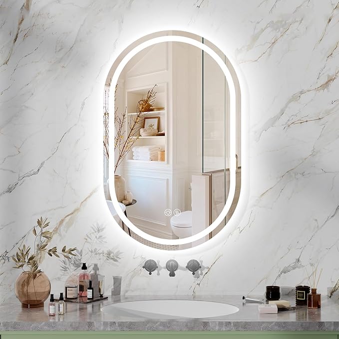 Oval LED Bathroom Vanity Mirror, 32x20 inch Mirror with Light, Smart Anti-Fog Waterproof Mirror with Memory Function Dimmable Lighted Mirror