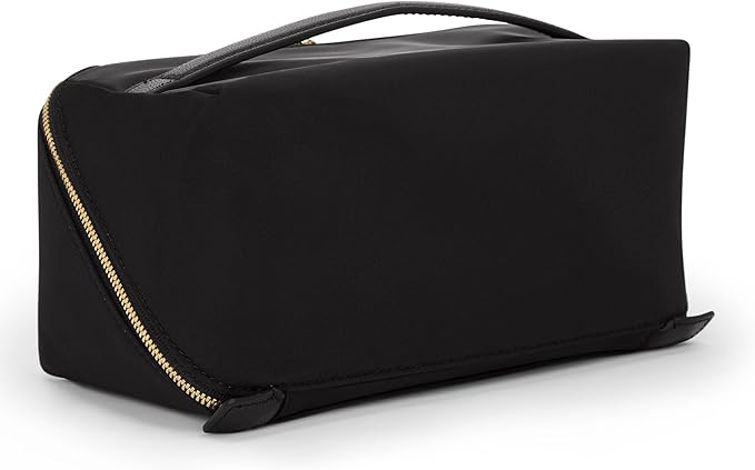 TUMI - Voyageur Dallas Cosmetic Bag - Lay-Flat Travel Makeup Organizer - Packable Travel Kit - Black with Gold Hardware