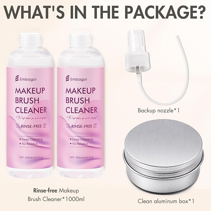 Makeup Brush Cleaner, Easily Remove Stubborn Makeup, Dirt & Impurities from Makeup Brushes, Rinse-Free & Quick Drying & Vegan & Cruelty-Free(1000 ml/33.8 fl oz, pack of 2)