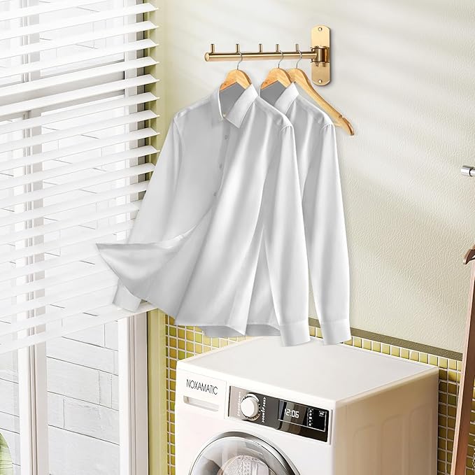 Sumnacon Clothes Rack, 2 Pcs Stainless Steel Clothes Hanger, Wall Mounted Clothes Hanging Organizer, Drying Rack with Swing Arm, Space Saving Hangers for Bathroom Laundry Room Closet, Gold
