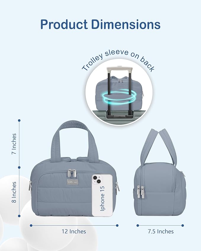 TOPDesign Travel Toiletry Bag for Women, Puffer Large Toiletry Bag, Lightweight Cosmetic Makeup Organizer with Handle for Traveling, Accessories, Essentials, Toiletries (Blue Grey)