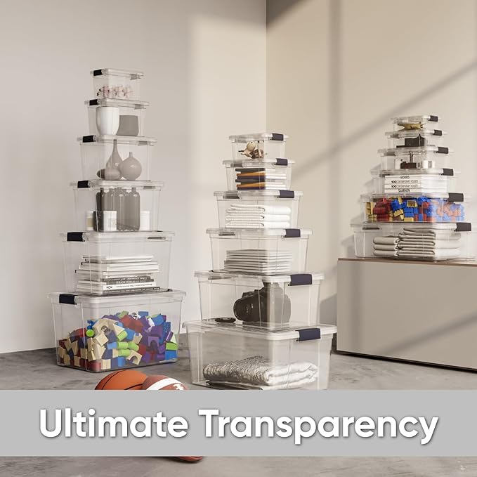 Superio Storage Bins with Lids- 8 Pack, 7.4 Qt Clear Boxes for Organizing, Stackable Plastic Containers- BPA Free, Non-Toxic, Odor Free, Organizer for Home, Office, Dorm