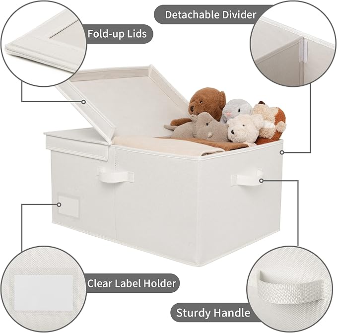 GRANNY SAYS Large Storage Bins with Lids, Decorative Storage Boxes with Double-Lids, Extra Large 63L Closet Organizer for Clothes, Toy Storage Chest, Ivory, 1-Pack