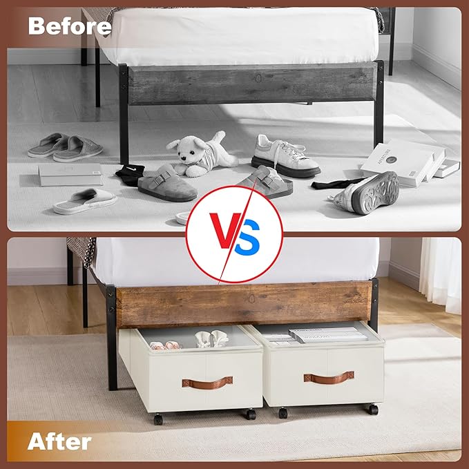 Under Bed Storage Containers with Wheels 9.5 inches Higher Under Bed Storage XXXL Underbed Shoes Blankets Clothes Storage Organizer 2 Pack Under the Bed Storage for College Dorms Bedroom Nursery Rooms