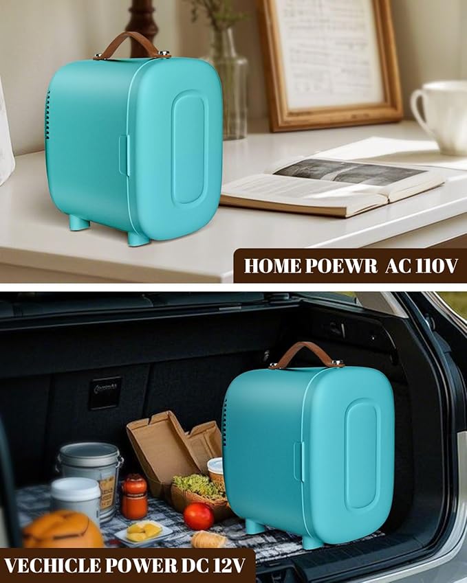 Mini Fridge for Bedroom, 4 Liter/6 Cans Skincare Small Refrigerator, AC/DC Portable Mini Cooler & Warmer, Small Fridge for Camping, Dorm, Office, Car (Blue)