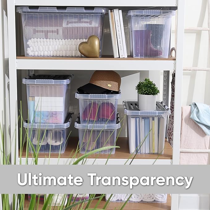 Superio Storage Bins with Lids- Clear Boxes for Organizing, Stackable Plastic Containers- BPA Free, Non-Toxic, Odor Free, Organizer for Home, Office, Dorm, 35 Quart (6 Pack, 20.25"x14"x10.5")