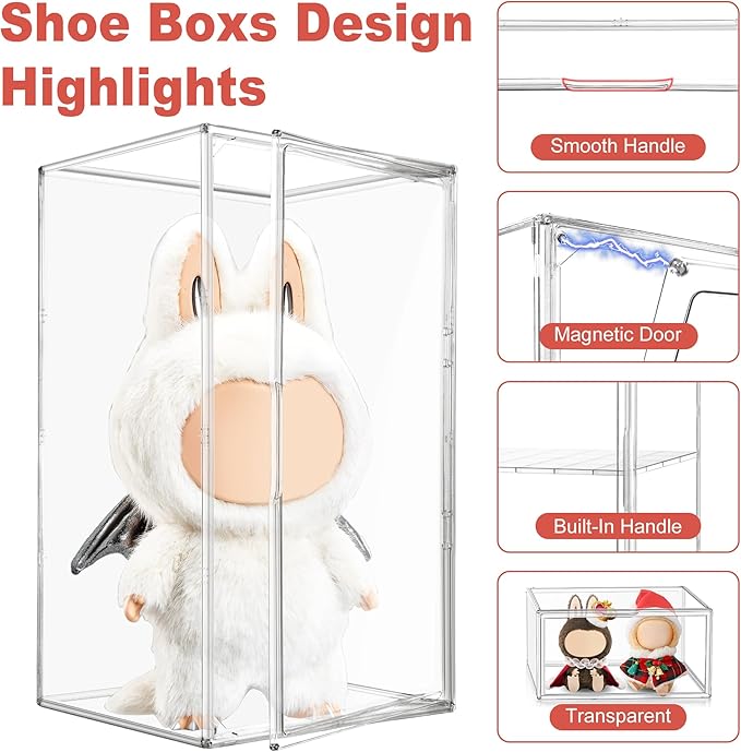 23.6 inch Tall Acrylic Display Case Stackable Boot & Shoe Boxes Thickened Clear Acrylic Display Cases for Collectibles Figures Doll Dustproof Sneakers Helmet Storage Box 13.8'' x 12.2'' x 23.6''
