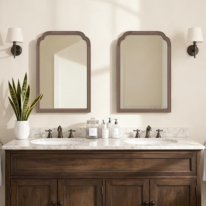 HOMECOOKIN Wood Bathroom Mirrors for Wall Mounted, 20" x 30" Rustic Wood Frame Wall Mirrors Decorative for Living Room or Bedroom Vanity Mirror (Walnut) B